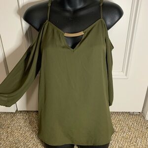 Lily White Olive Green Blouse Preloved Size Small